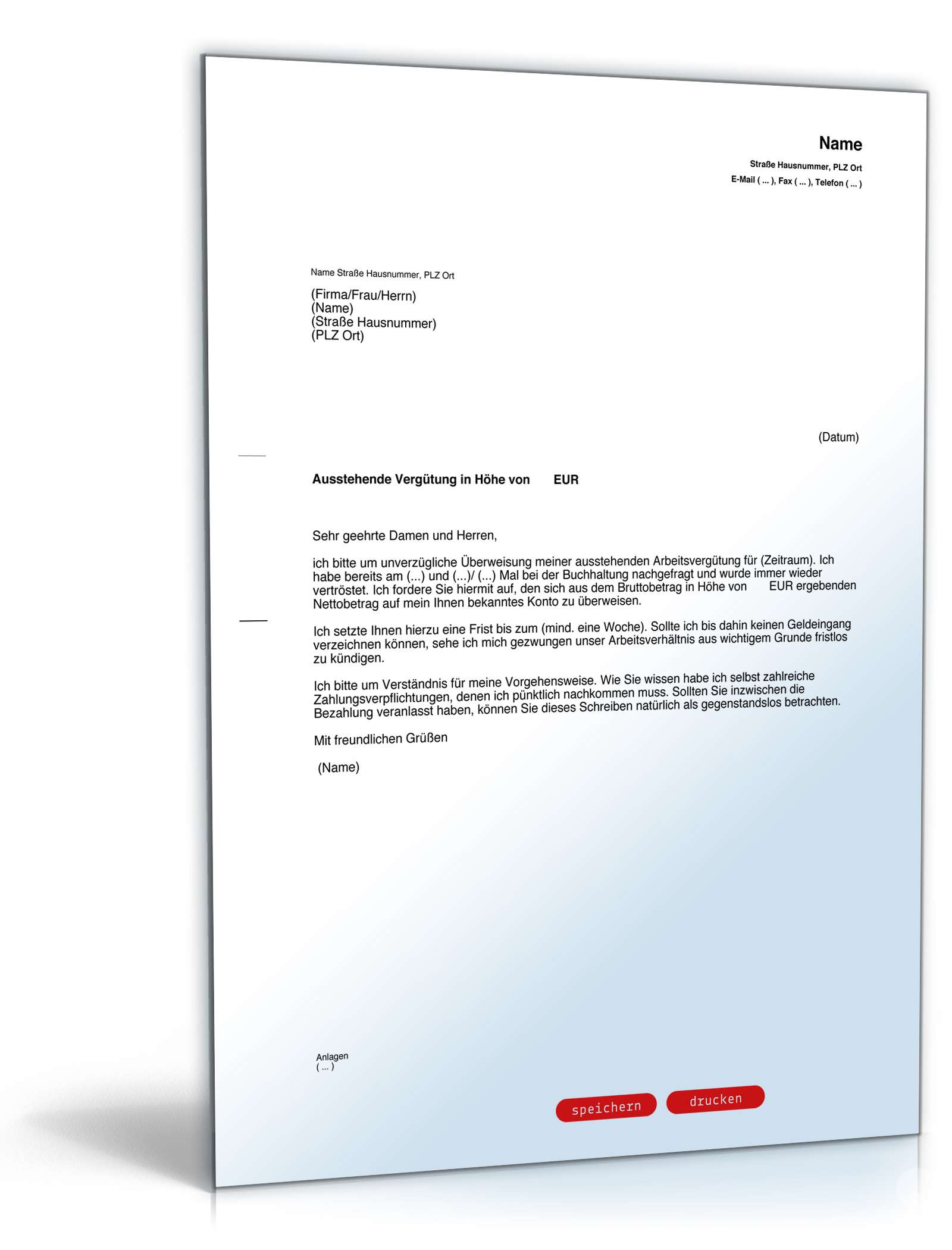 Aufforderung zur Lohnzahlung PDF