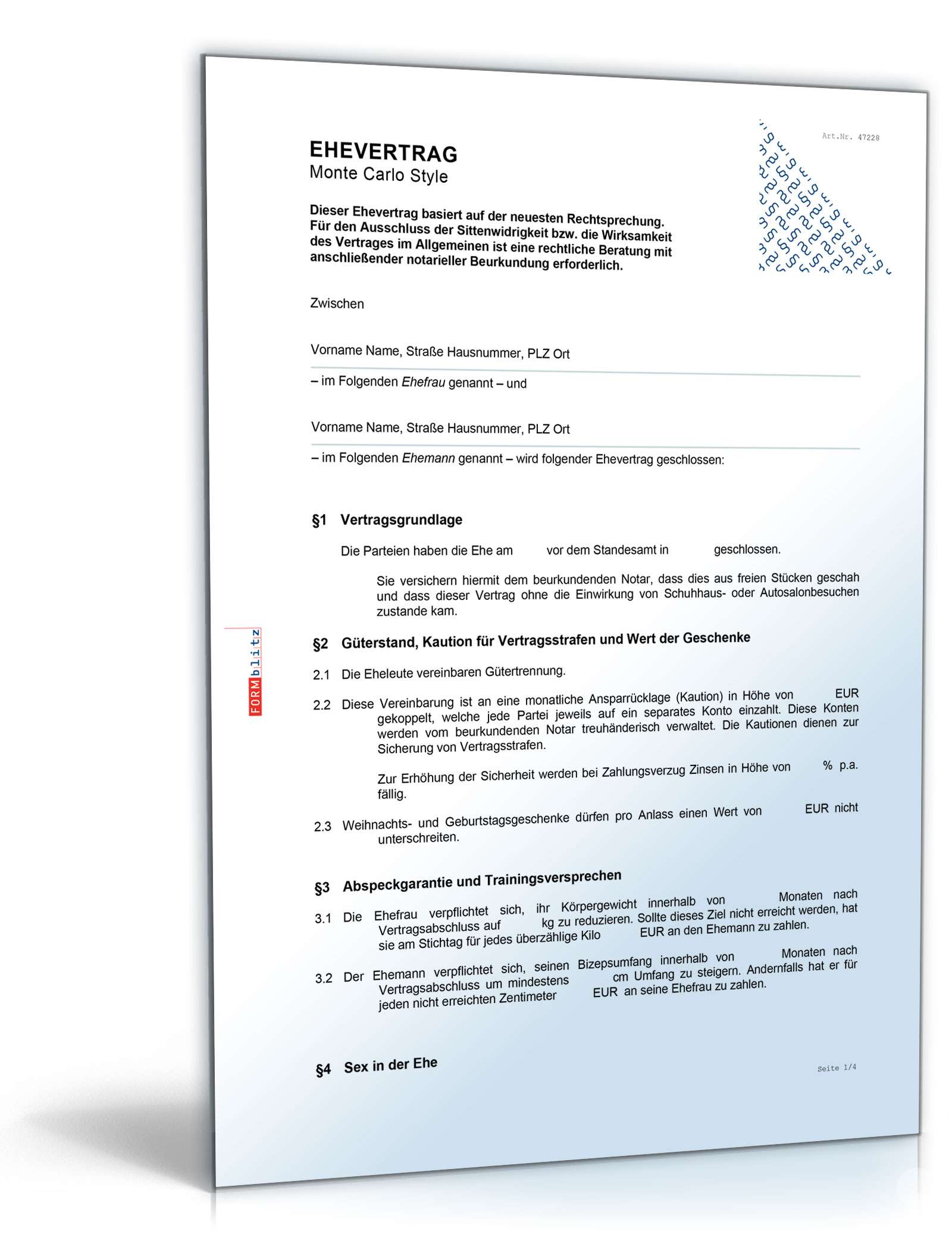 Ehevertrag Monte Carlo Style Fun-Vertrag Word
