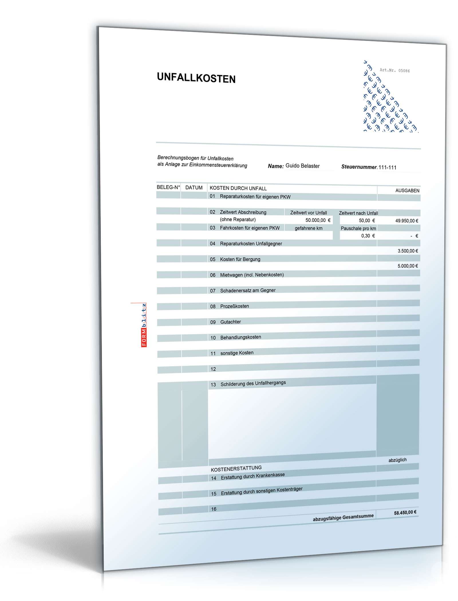 Ermittlung abzugsfähiger Werbungskosten Excel. Seite: 12