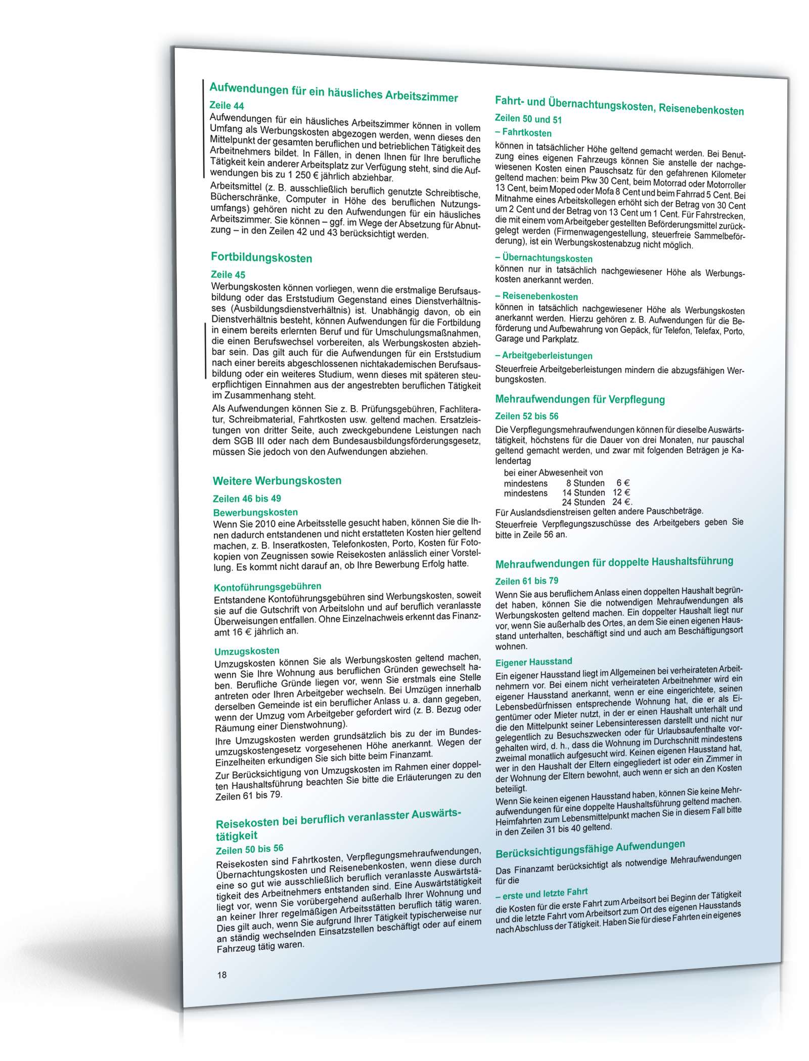 Anleitung zur Einkommensteuererklärung 2010 PDF. Seite: 18