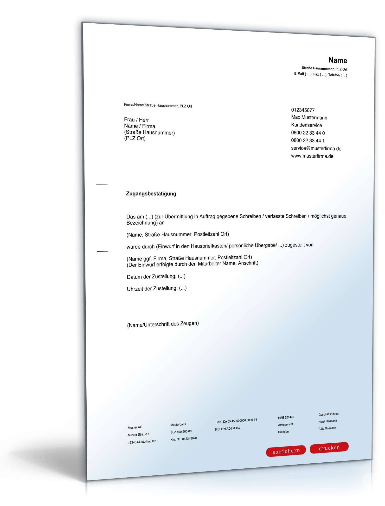 Zugangsbestätigung durch Boten PDF