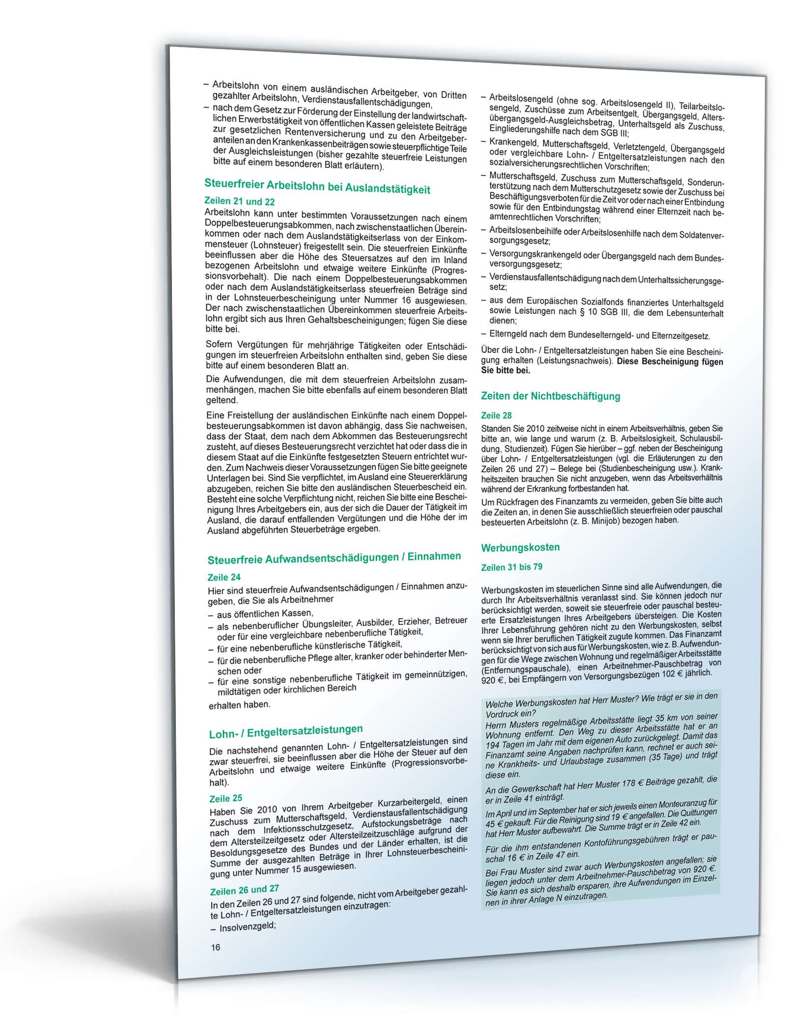 Anleitung zur Einkommensteuererklärung 2010 PDF. Seite: 16