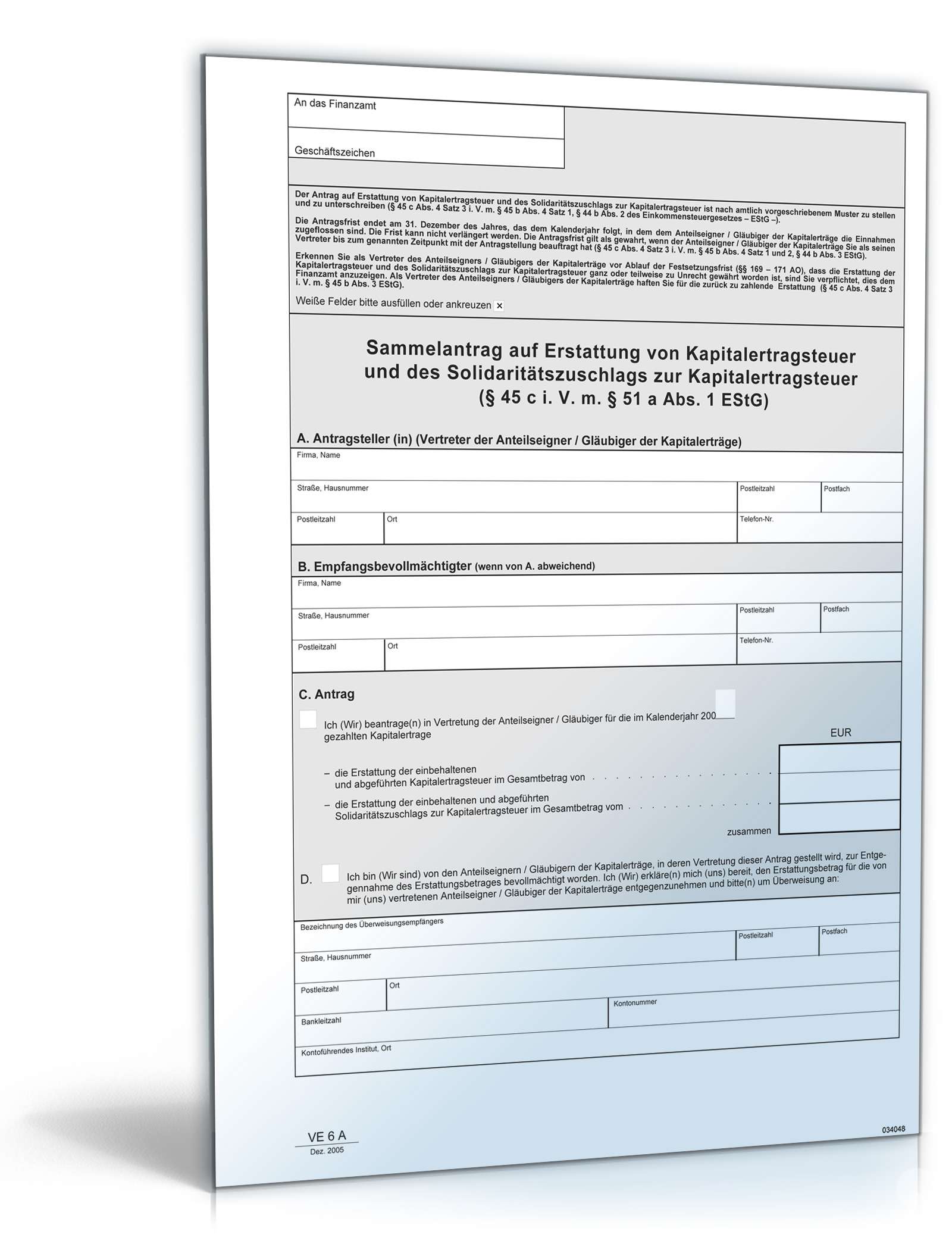 Sammelantrag auf Erstattung von Kapitalertragsteuer PDF