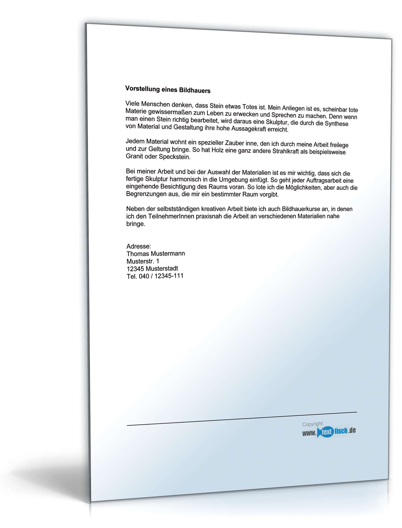 Werbetext für einen Bildhauer