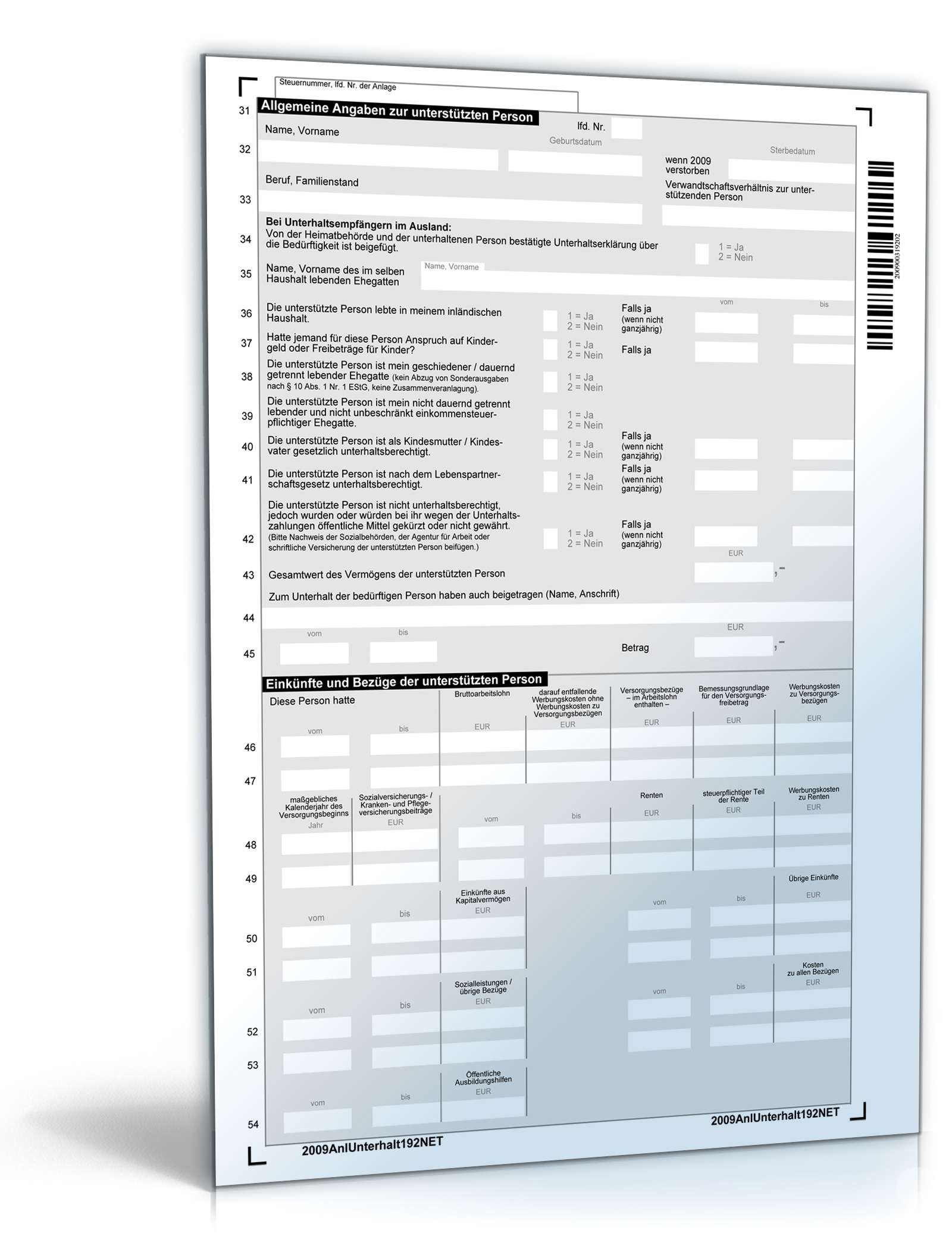 Anlage Unterhalt 2009 PDF. Seite: 2