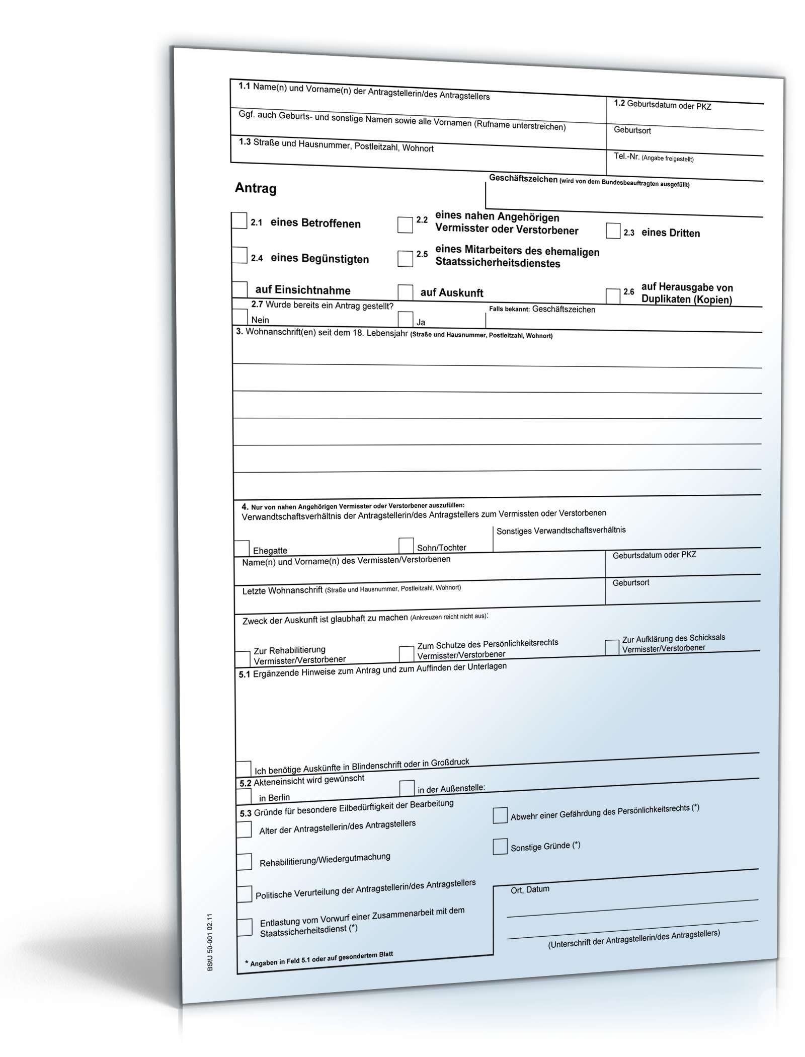 Antrag auf Einsichtnahme in Stasi-Akten PDF