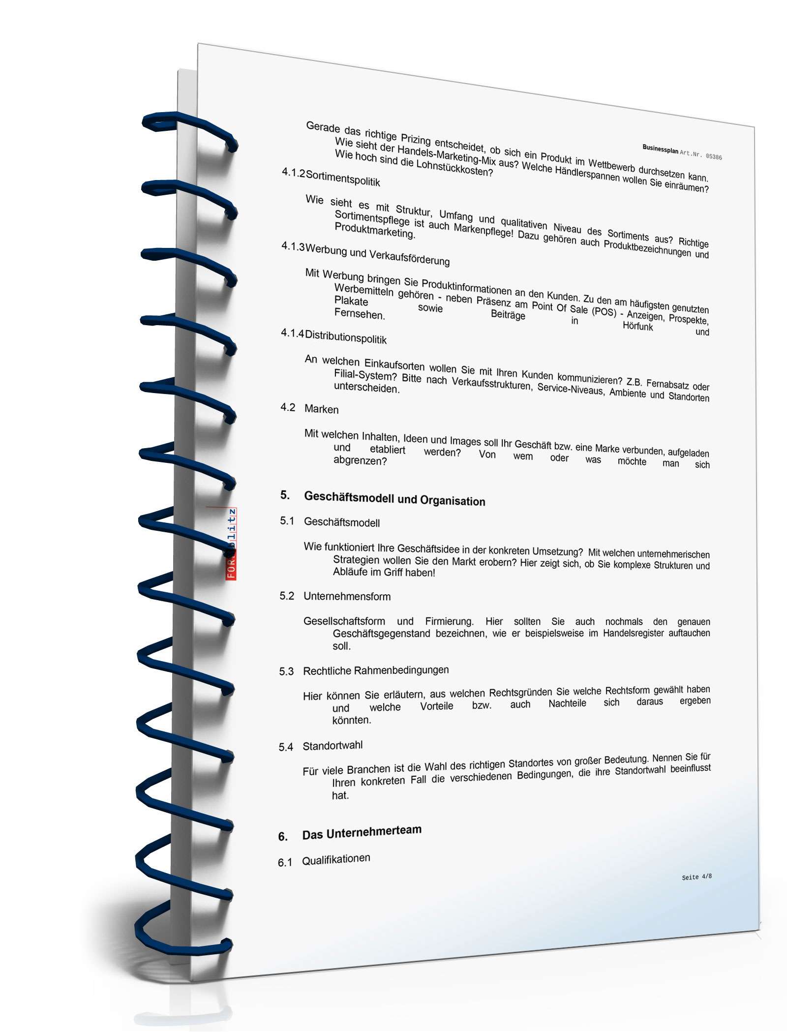 Businessplan und Ratgeber für eine Unternehmensgründung Excel. Seite: 8