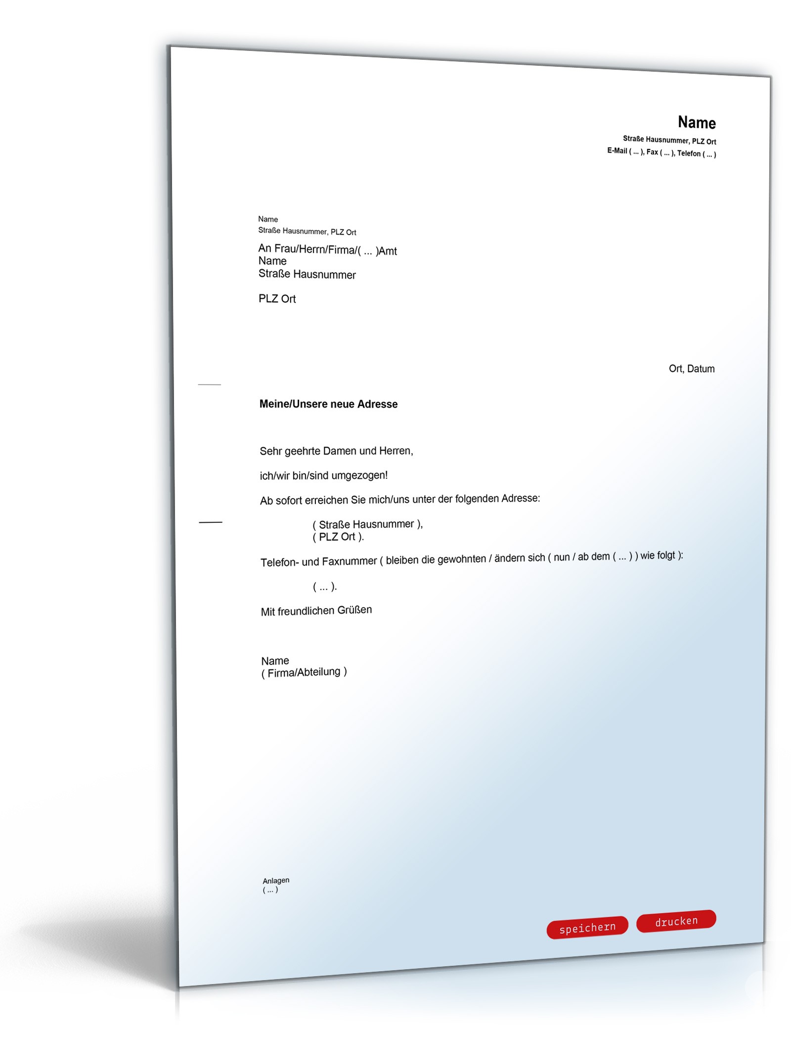 Mitteilung Änderung bisheriger Anschrift PDF