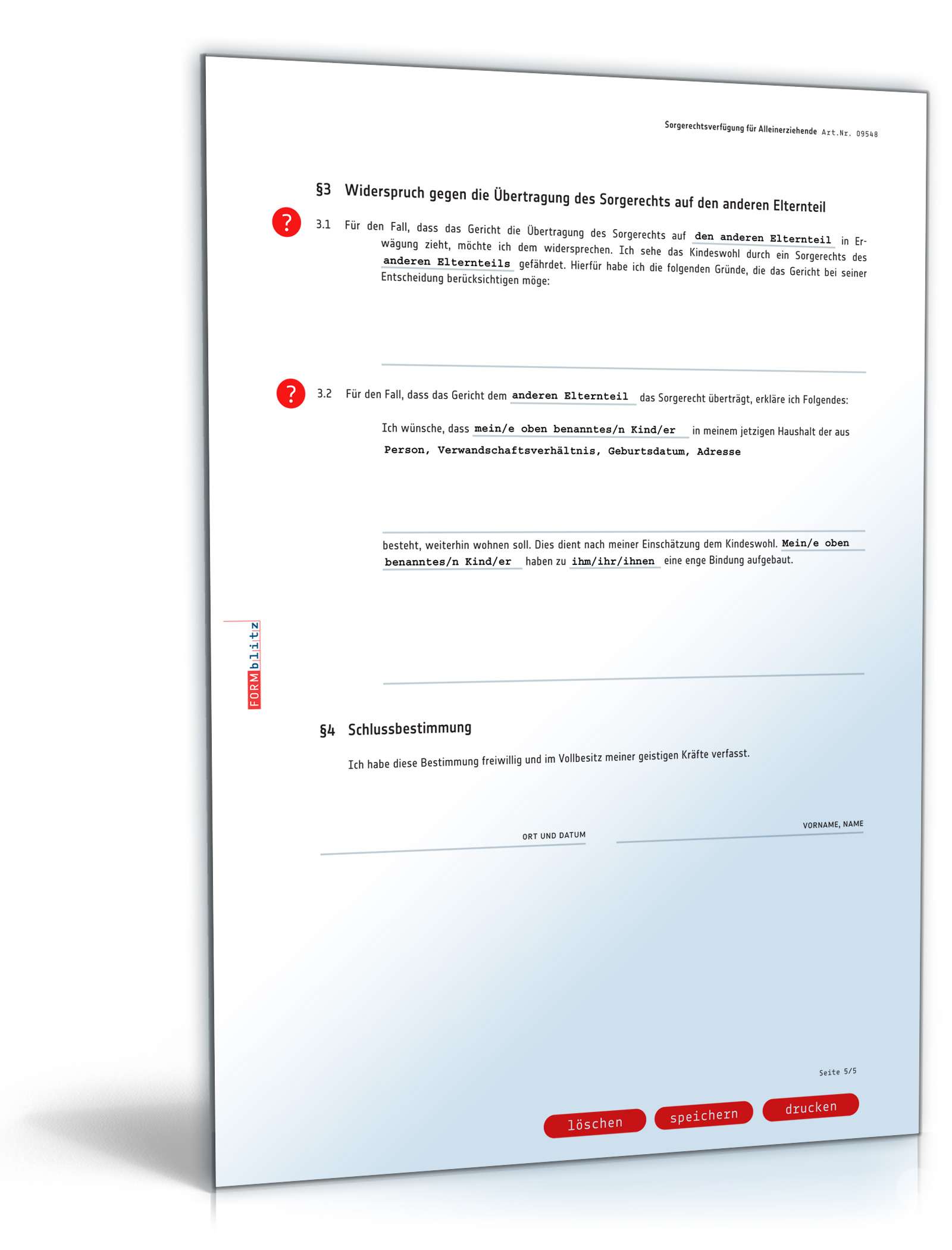 Sorgerechtsverfügung Alleinerziehende PDF. Seite: 5