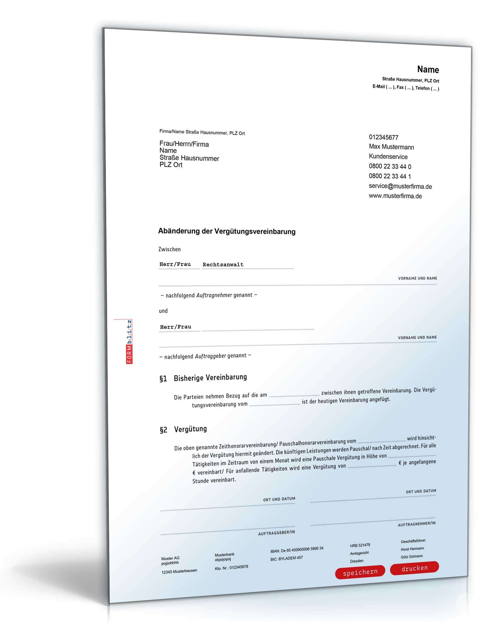 Abänderung Vergütungsvereinbarung PDF