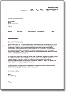 Garantieerklärung für Produkte Word