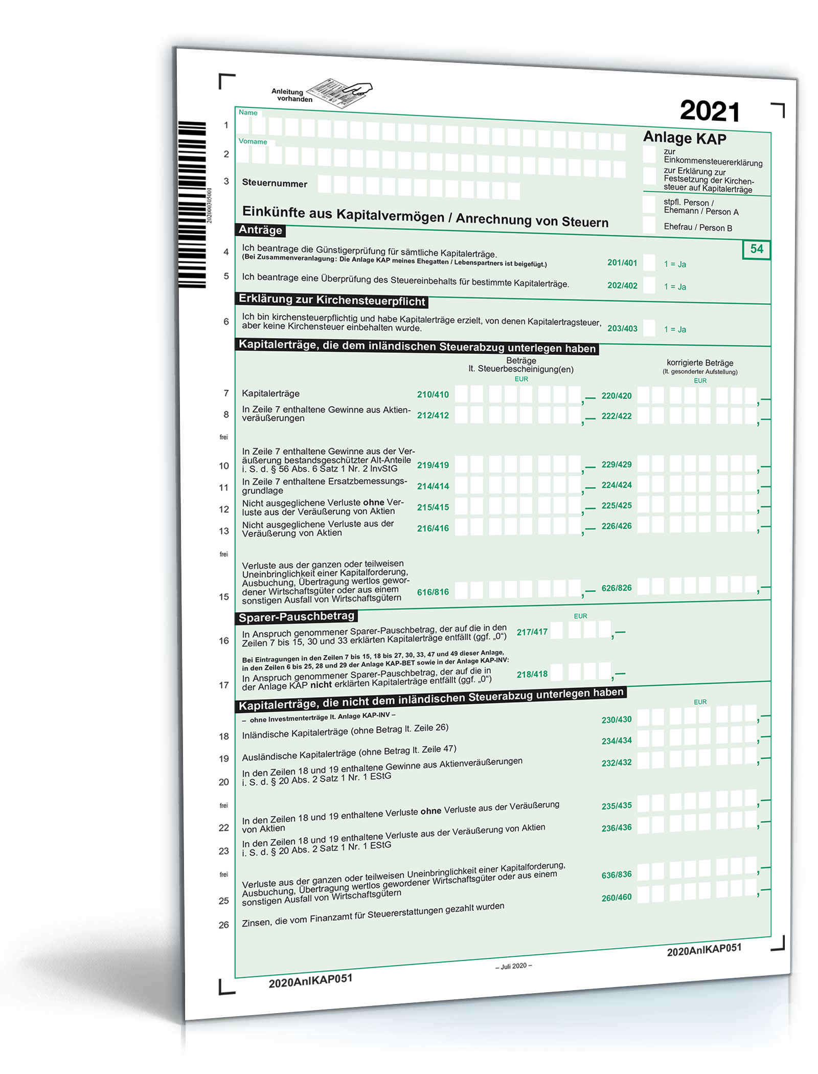 Anlage KAP 2021 | Steuerformular zum Download