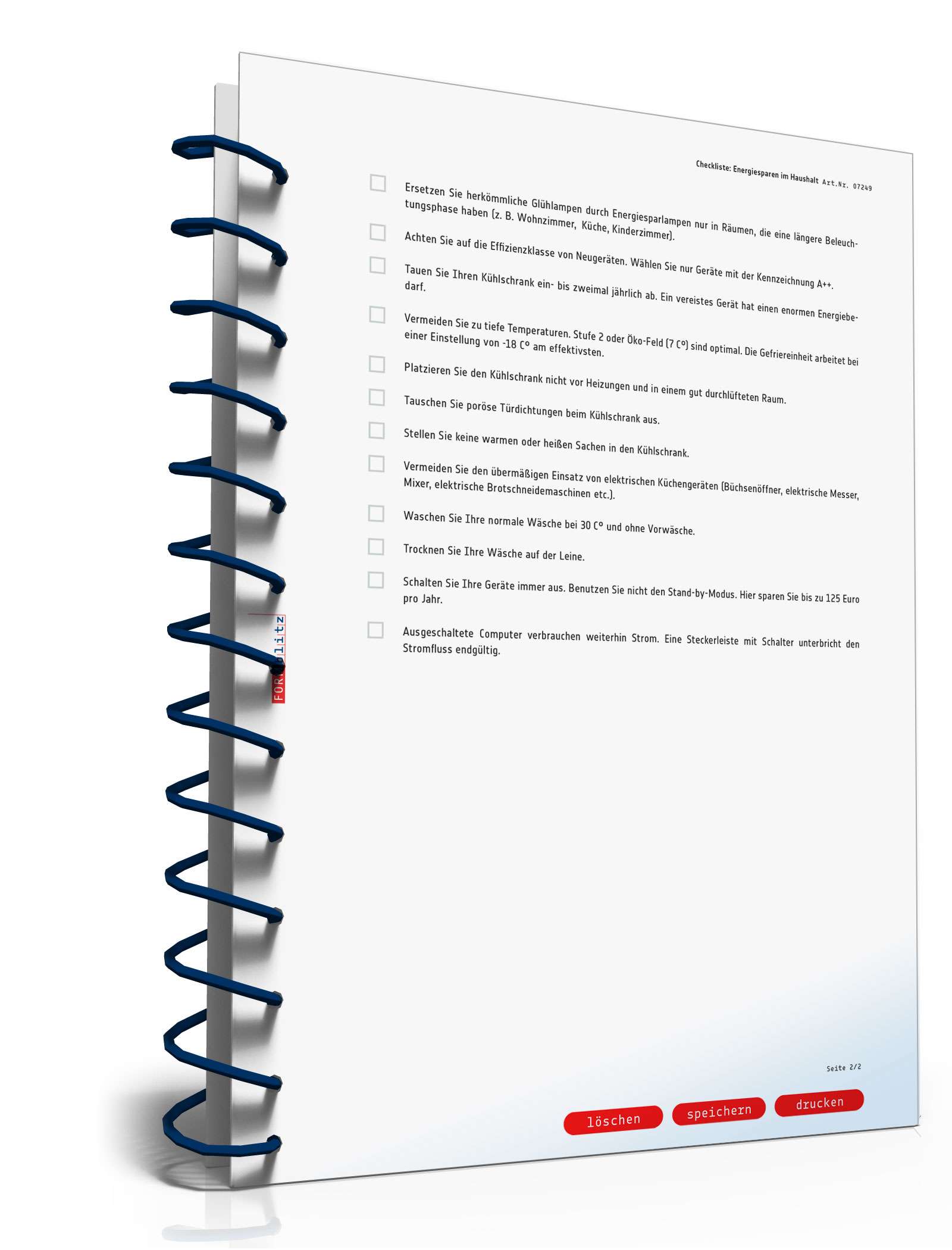 Checkliste Energiespartipps Haushalt PDF. Seite: 2