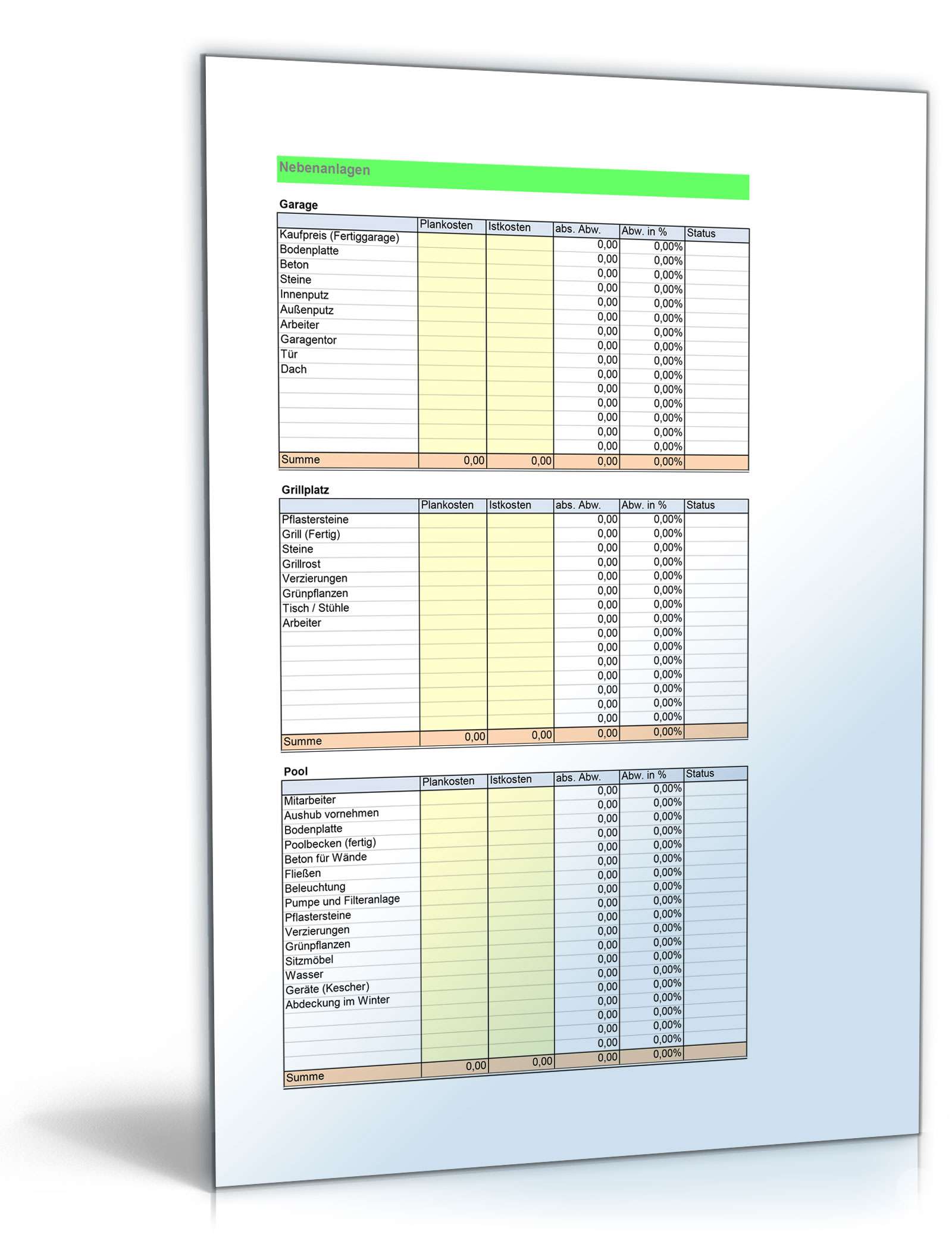 Baukostenrechner Excel. Seite: 10
