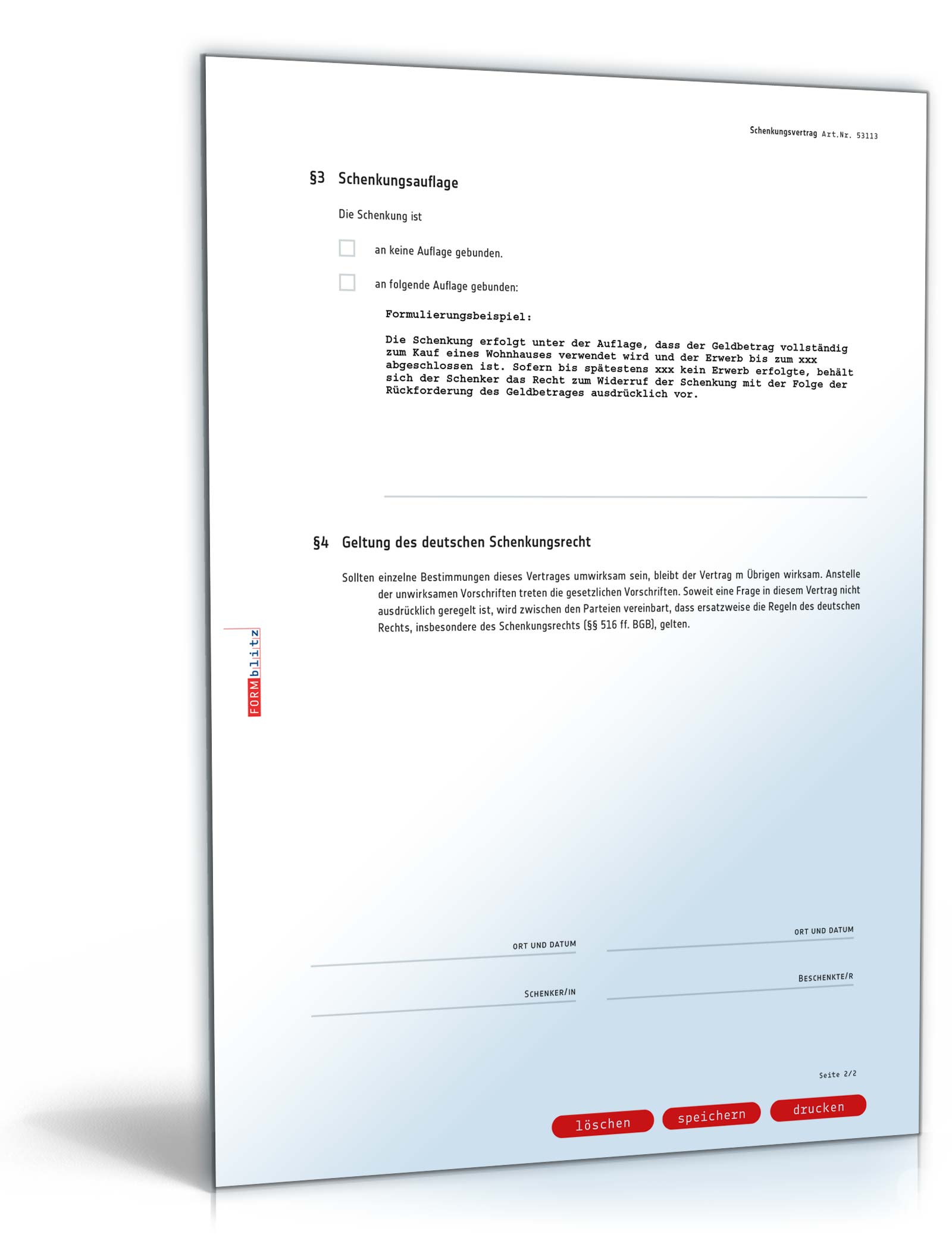 Schenkungsvertrag Geld PDF. Seite: 2