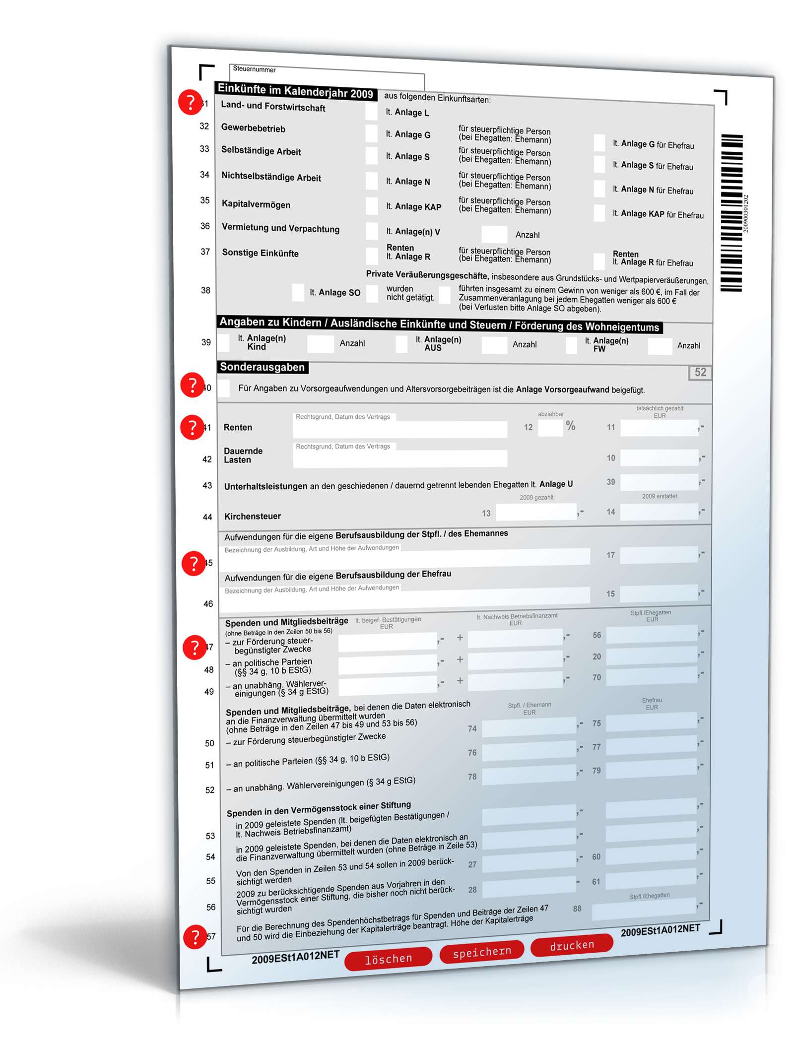 Einkommensteuererklärung 2009 PDF. Seite: 2