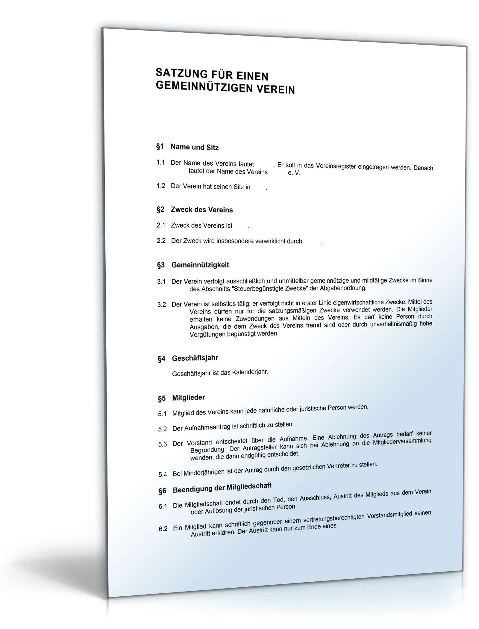 Detaillierte Satzung gemeinnütziger Verein Word