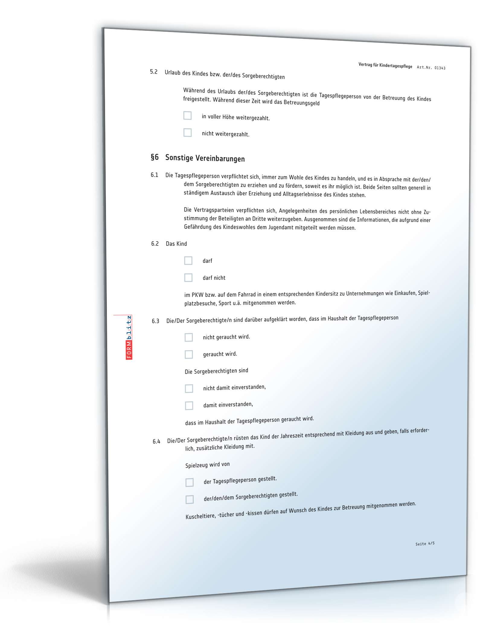 Vertrag für Kindertagespflege PDF. Seite: 4