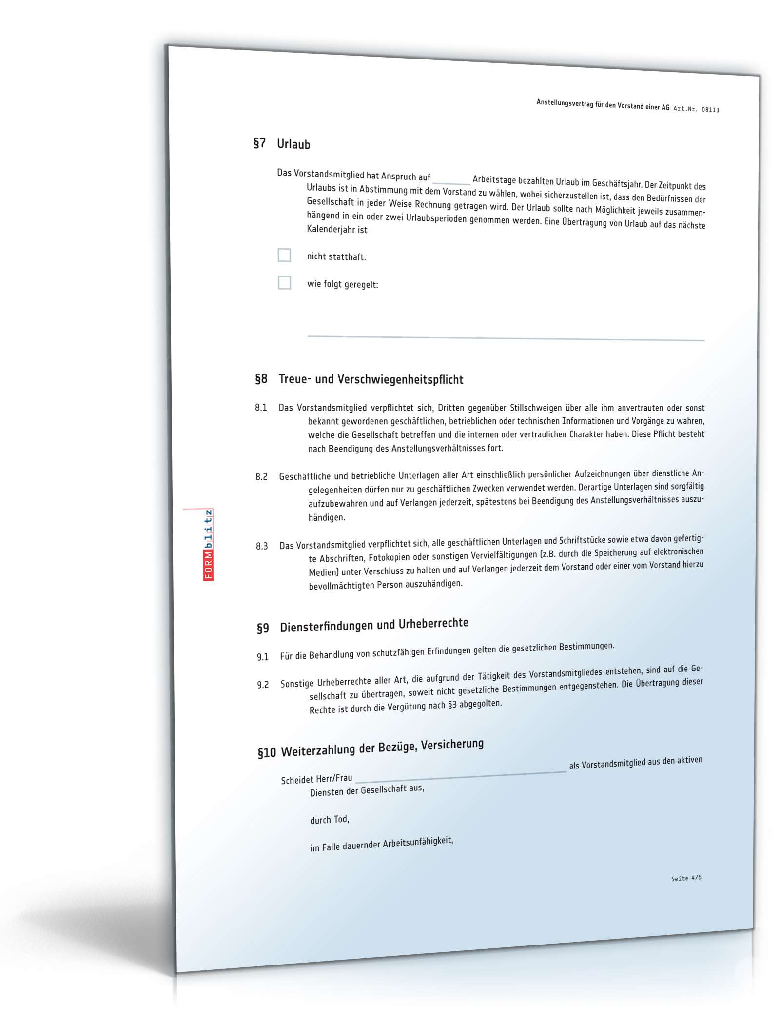 Anstellungsvertrag für den Vorstand einer Aktiengesellschaft PDF. Seite: 4
