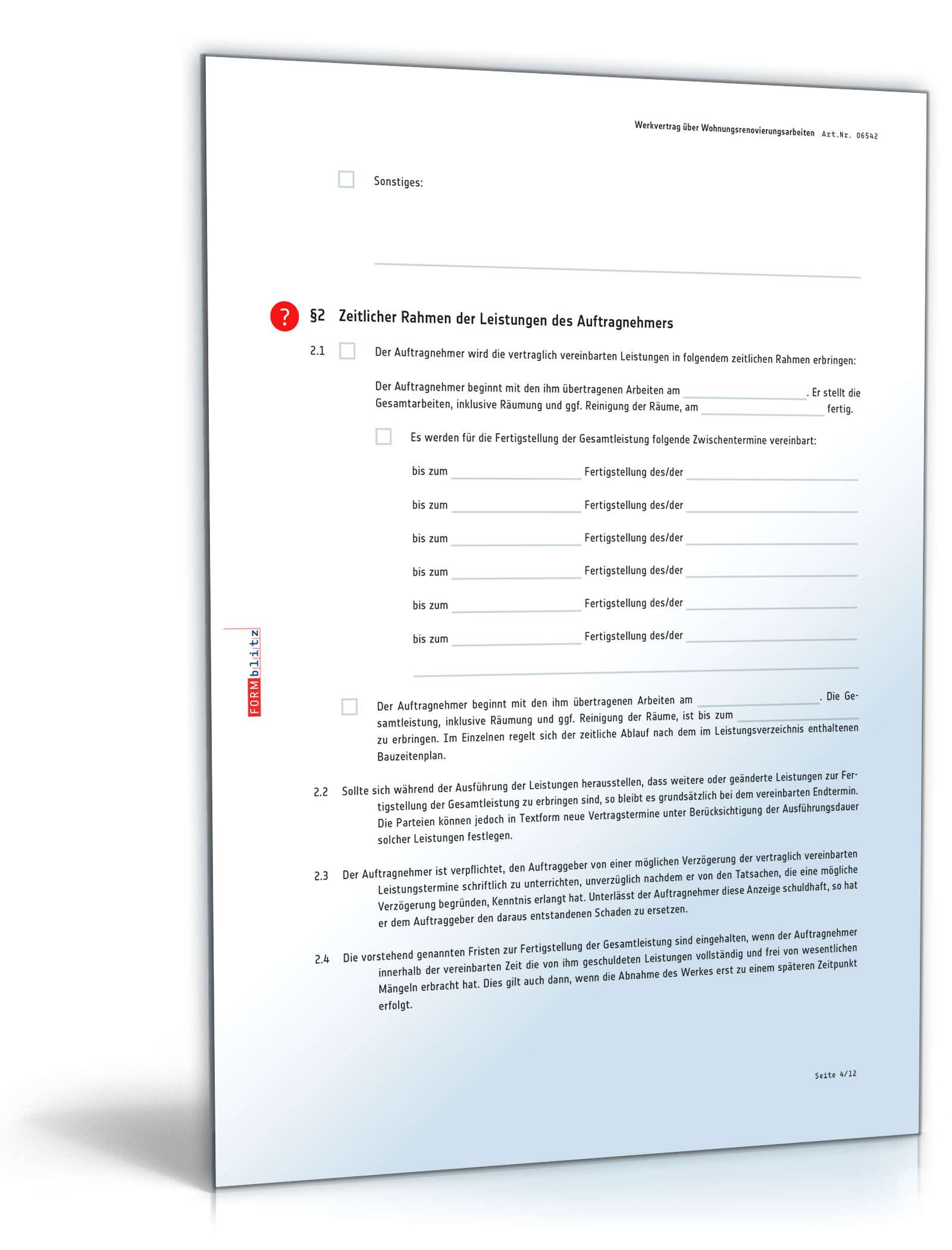 Werkvertrag Wohnungsrenovierungsarbeiten PDF. Seite: 4