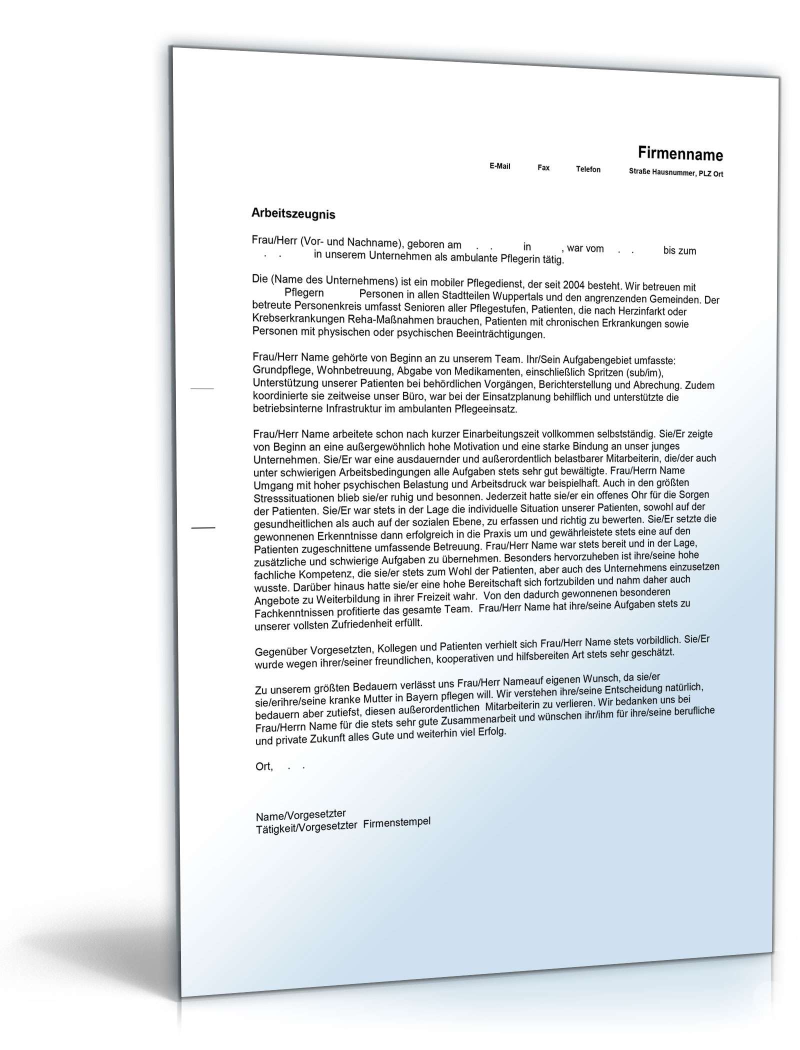 Arbeitszeugnis Pflegepersonal Excel. Seite: 3