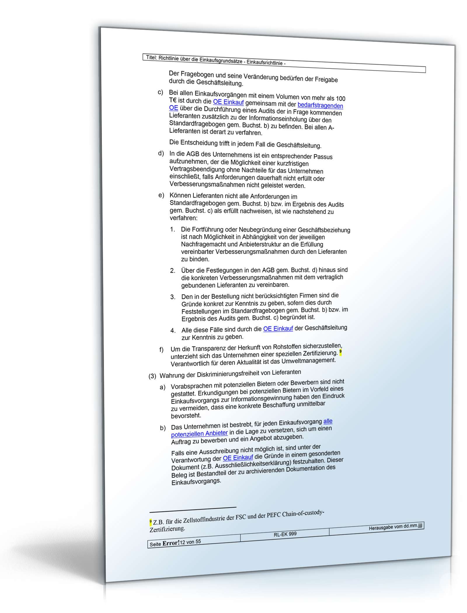 Richtlinien über die Einkaufsgrundsätze Word. Seite: 12