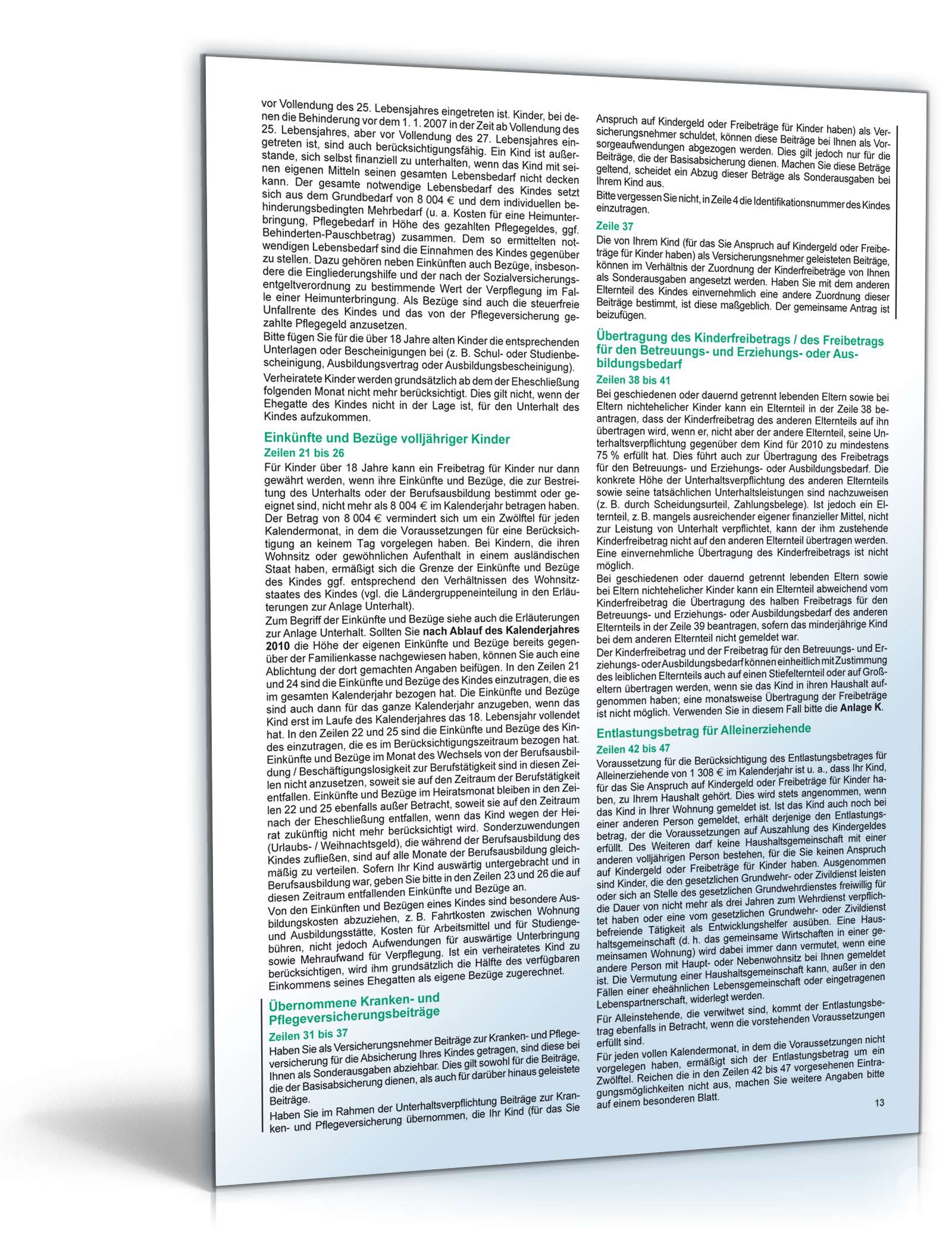 Anleitung zur Einkommensteuererklärung 2010 PDF. Seite: 13