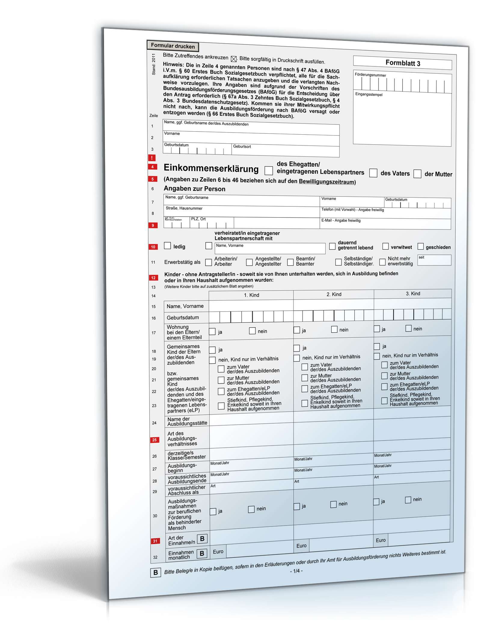 Einkommenserklärung PDF