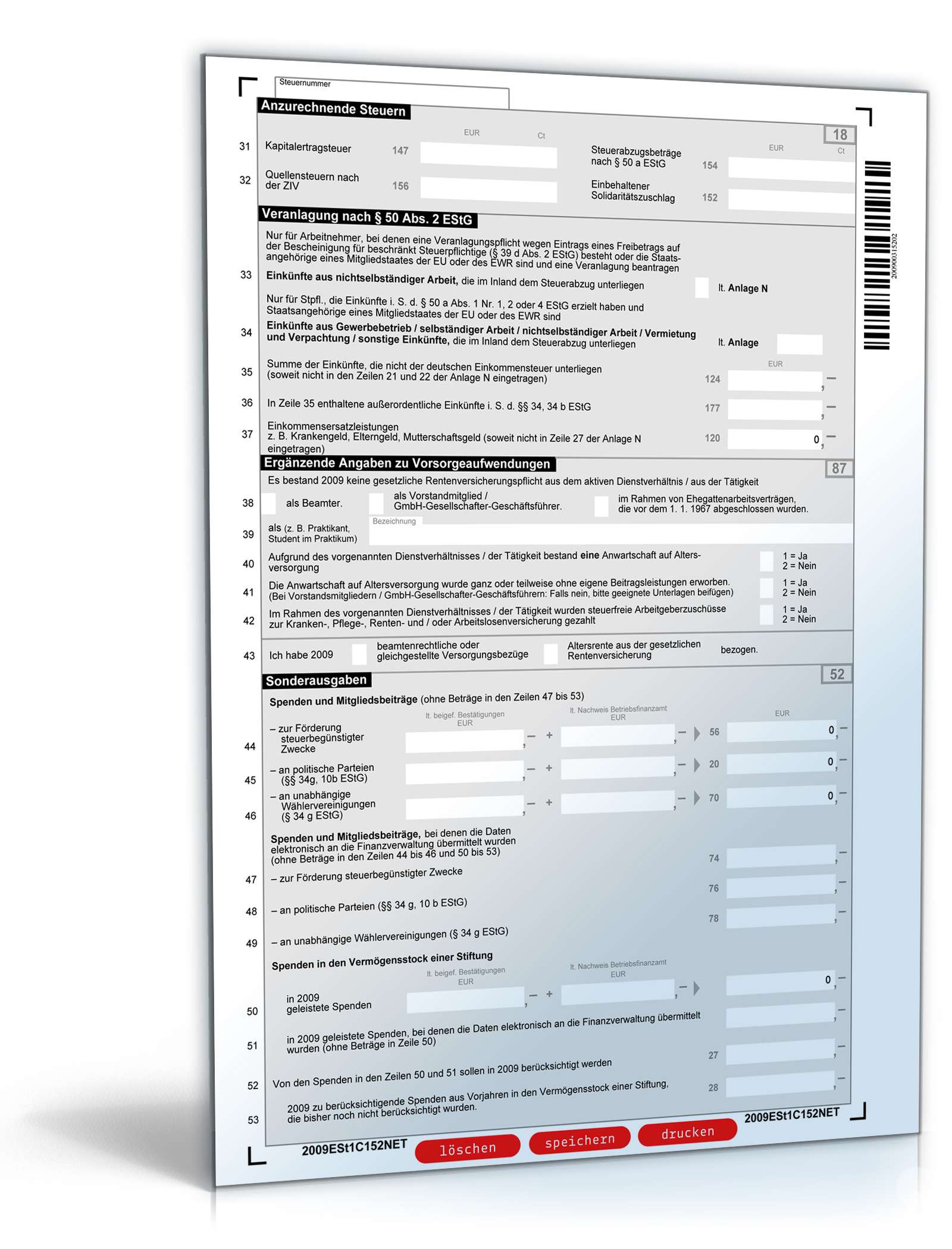 Einkommensteuererklärung beschränkt Steuerpflichtige 2009 PDF. Seite: 2