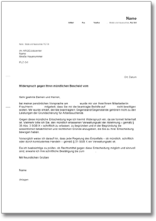 Widerspruch Ablehnung Beihilfe  Word