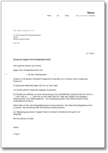 Einspruch gegen eine Strafverfügung Word