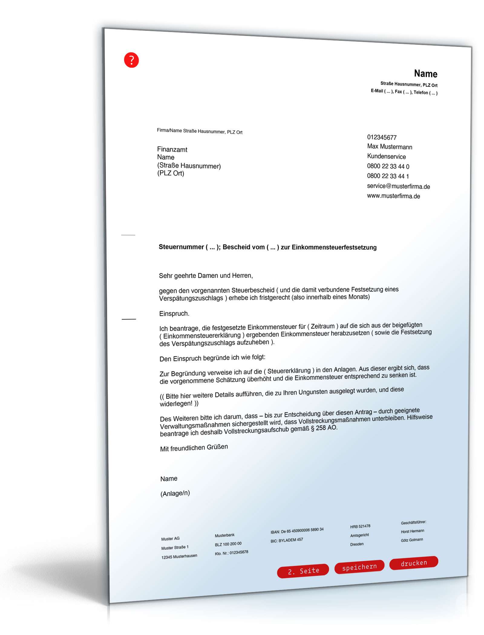 Einspruch Einkommensteuerschätzung PDF