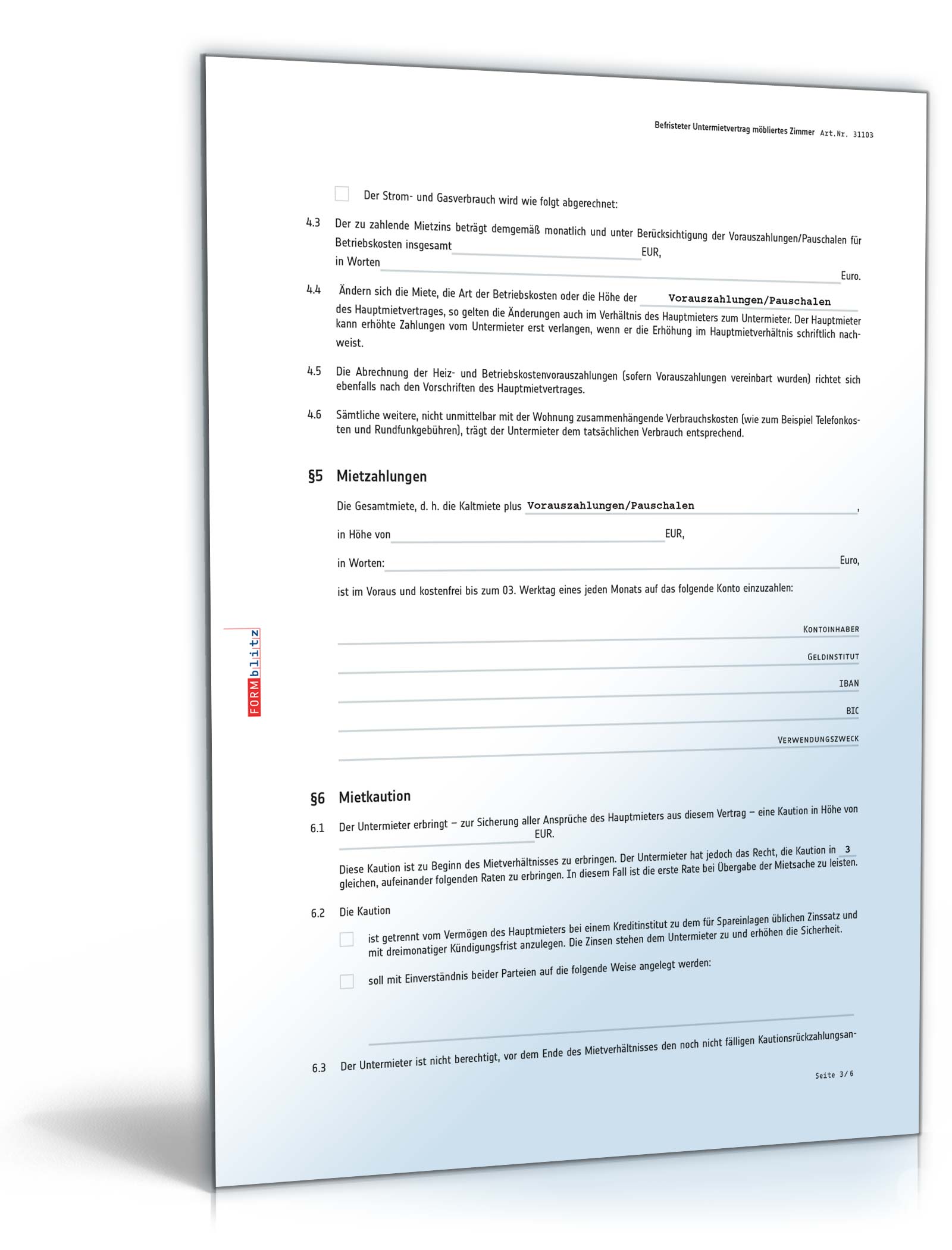 Befristeter Untermietvertrag möbliertes Zimmer PDF. Seite: 3