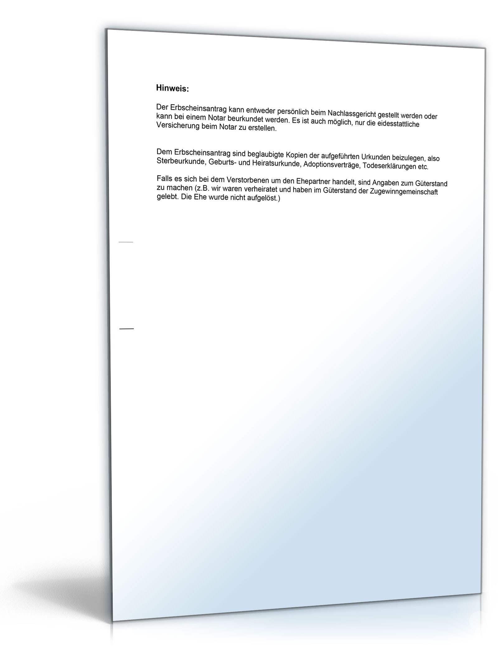 Antrag auf einen Erbschein Word. Seite: 2