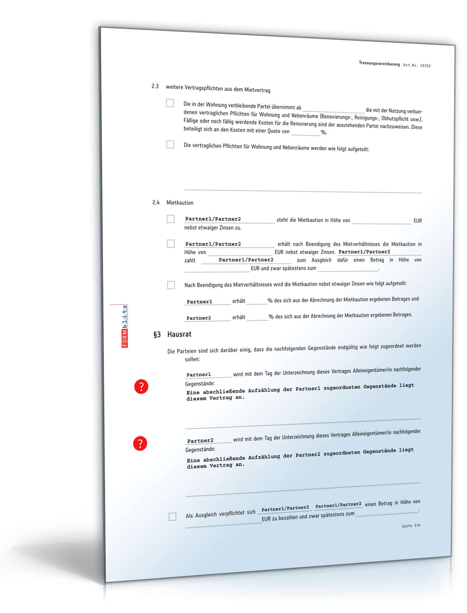 Trennungsvereinbarung ohne Kinder PDF. Seite: 3