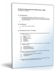 Anlage TOM zum Vertrag Auftragsverarbeitung nach DSGVO