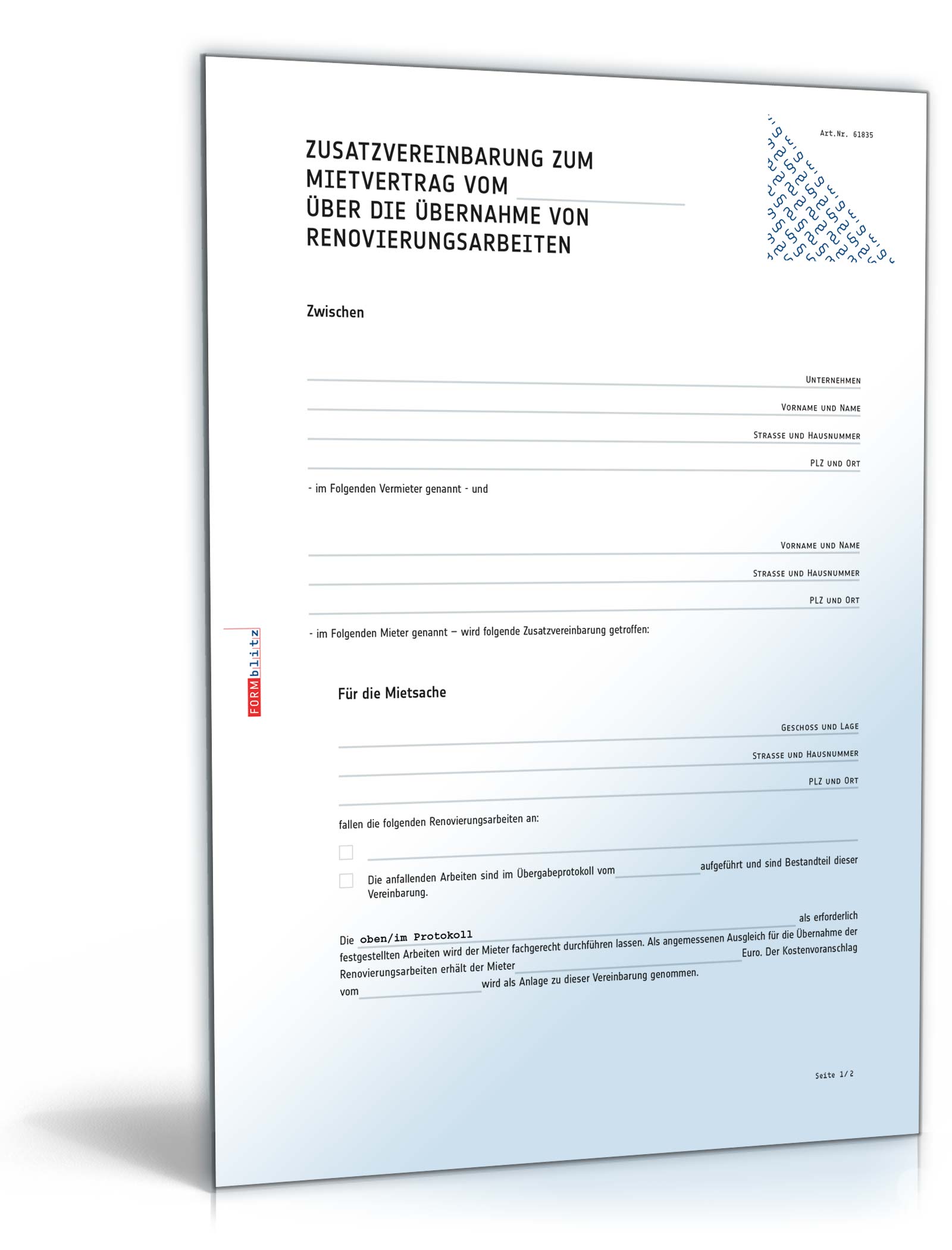 Zusatzvereinbarung Renovierung