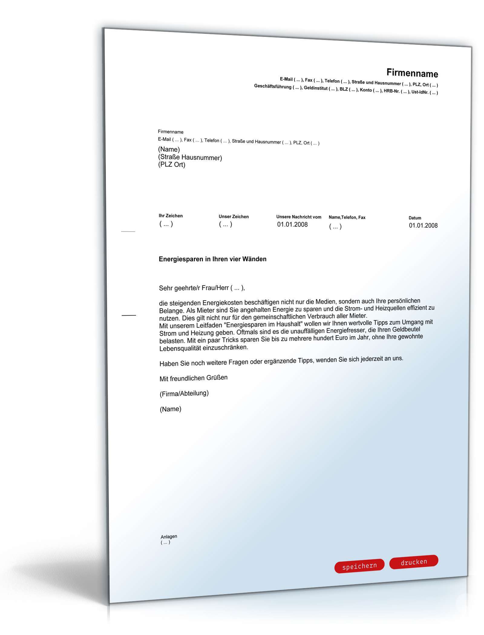 Anschreiben Mieter Energiespartipps