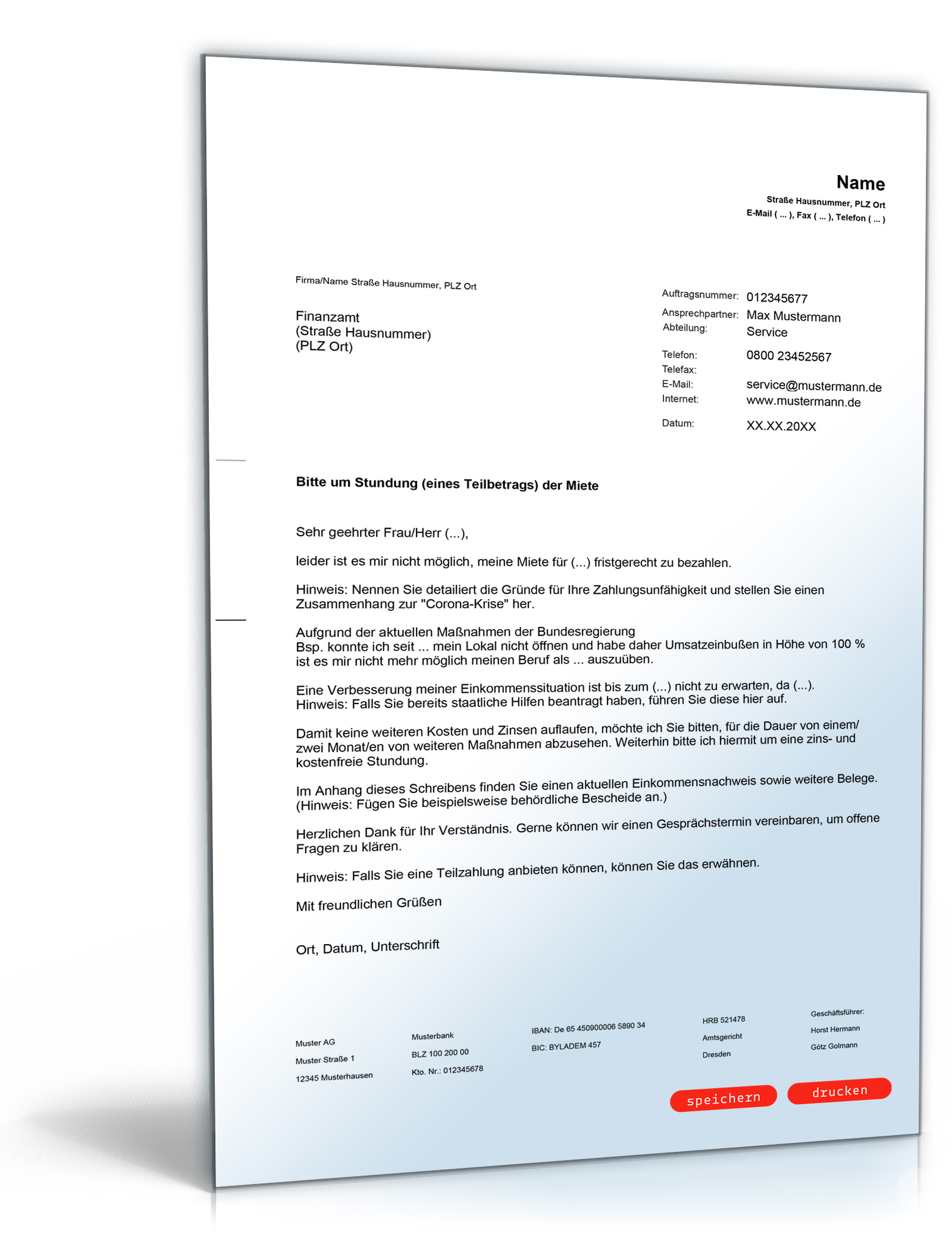 Bitte um Stundung der Miete