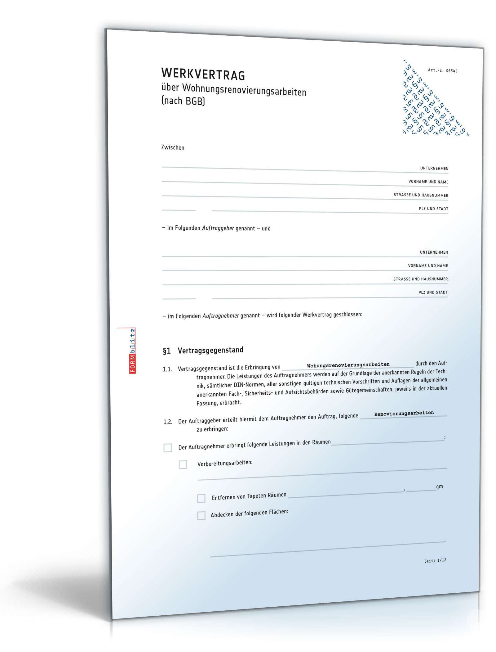 Werkvertrag Renovierungsarbeiten