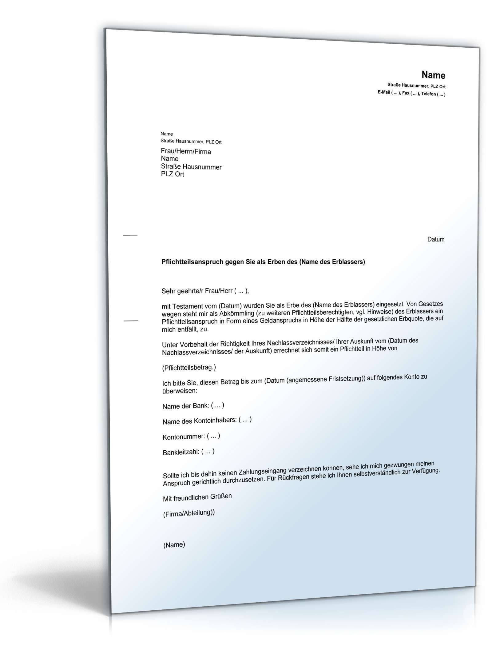 Pflichtteilsanspruch gegen den Erben