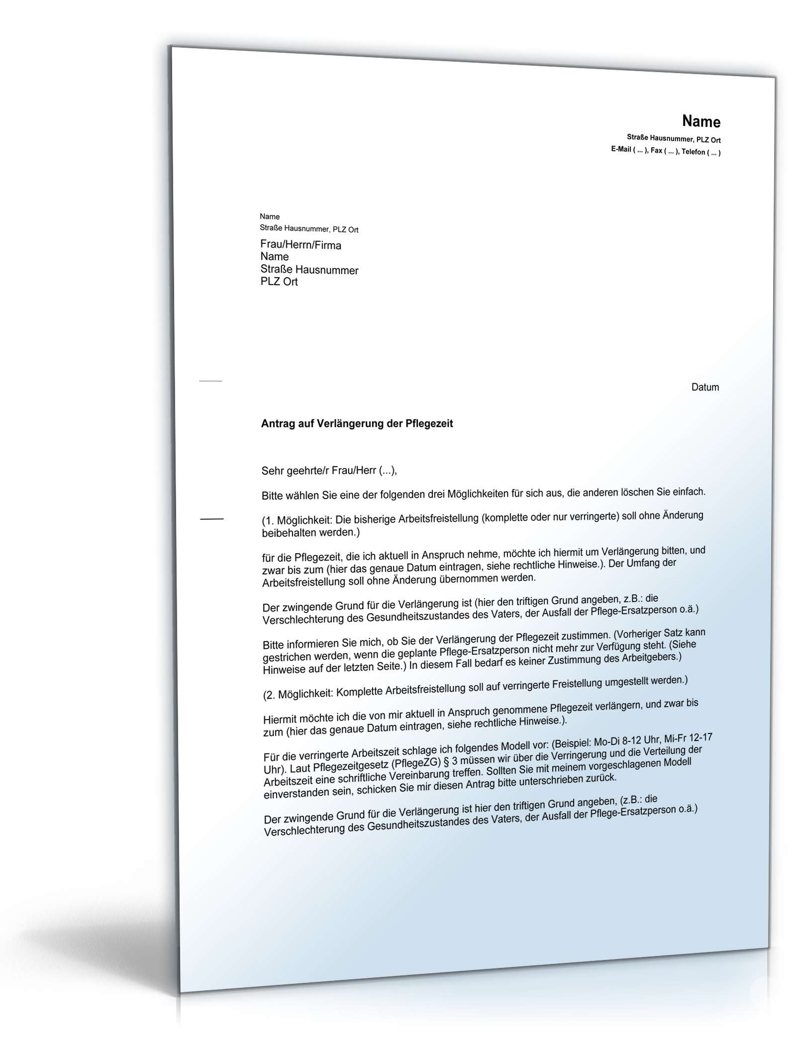 Antrag Verlaengerung Pflegezeit