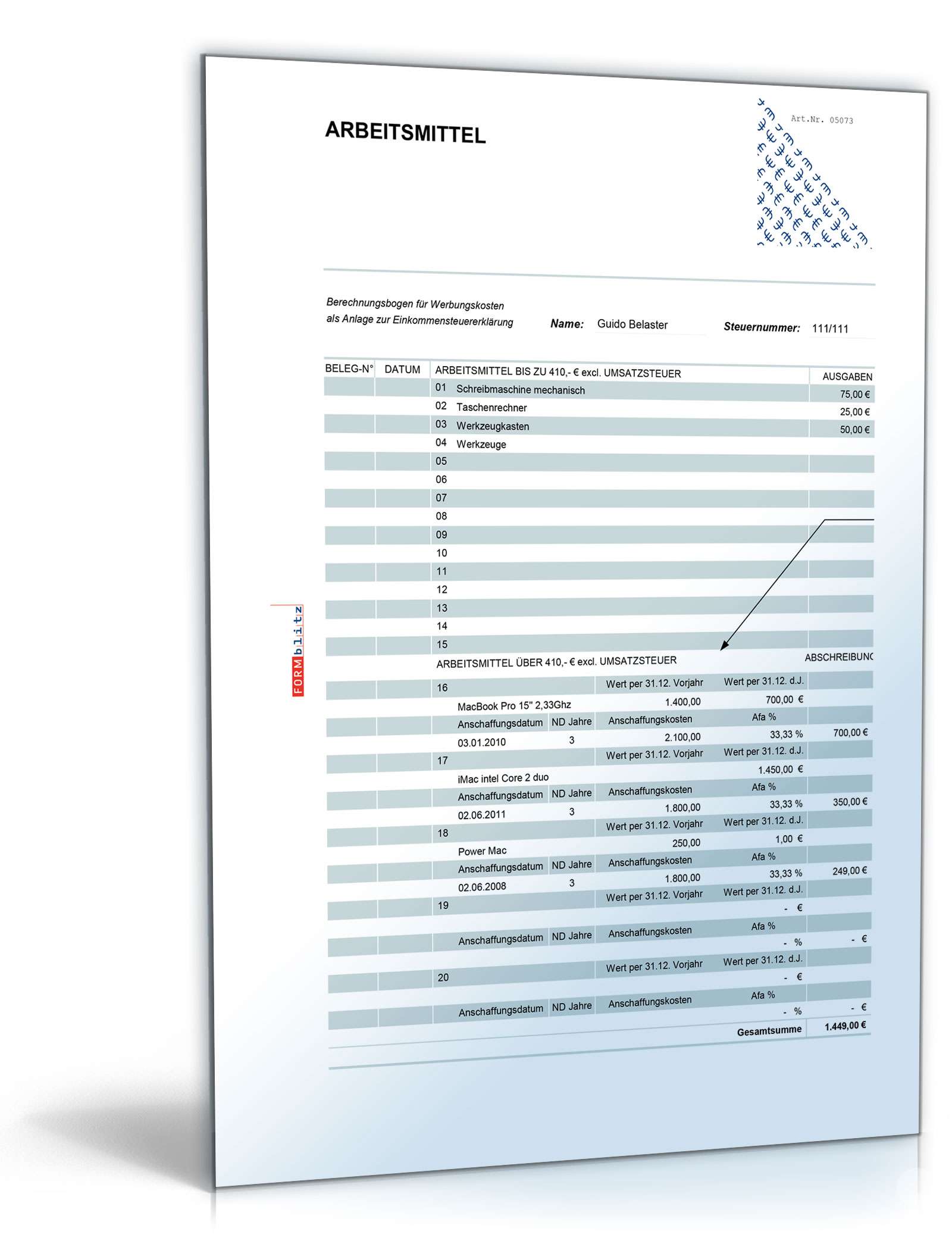 Ermittlung Werbekosten Steuer Tool